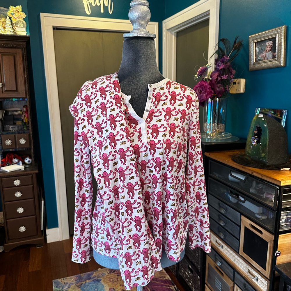 Roller Rabbit Pink Monkey Print Long Sleeve Pajama Set